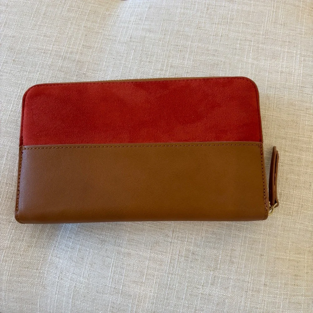 Parfois Two-Tone Colorblock Wallet - Red/Brown Suede - Celine Style